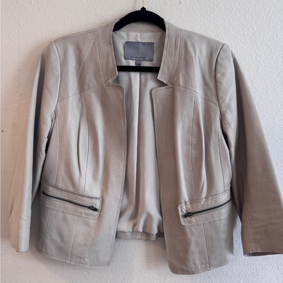 Classiques Entier Jackets & Blazers - Classiques Entier Leather Cream Women's Blazer, Size Small